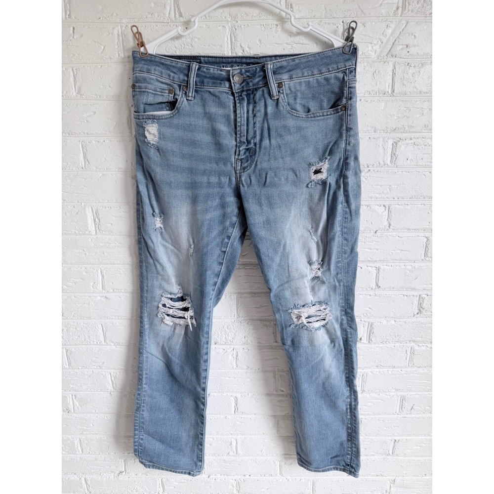 American Eagle Outfitters Mens Jeans Distressed Light‎ Wash Straight Size 32x30